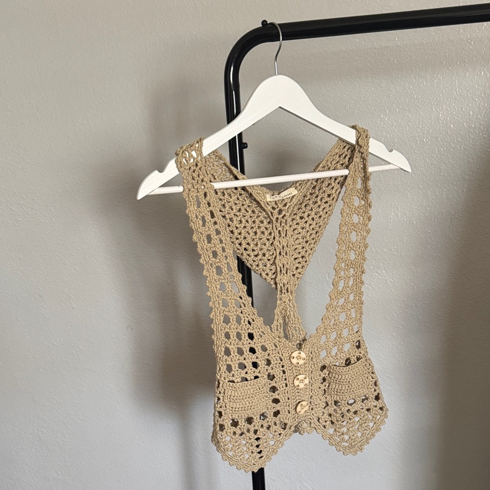 Cozy Casual Tan Crochet Tank Top